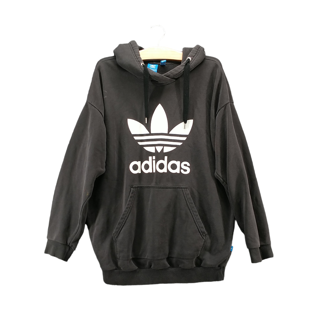 Adidas Men's Spell Out Logo Pullover Graphic Hoodie Sweatshirt Gray Large